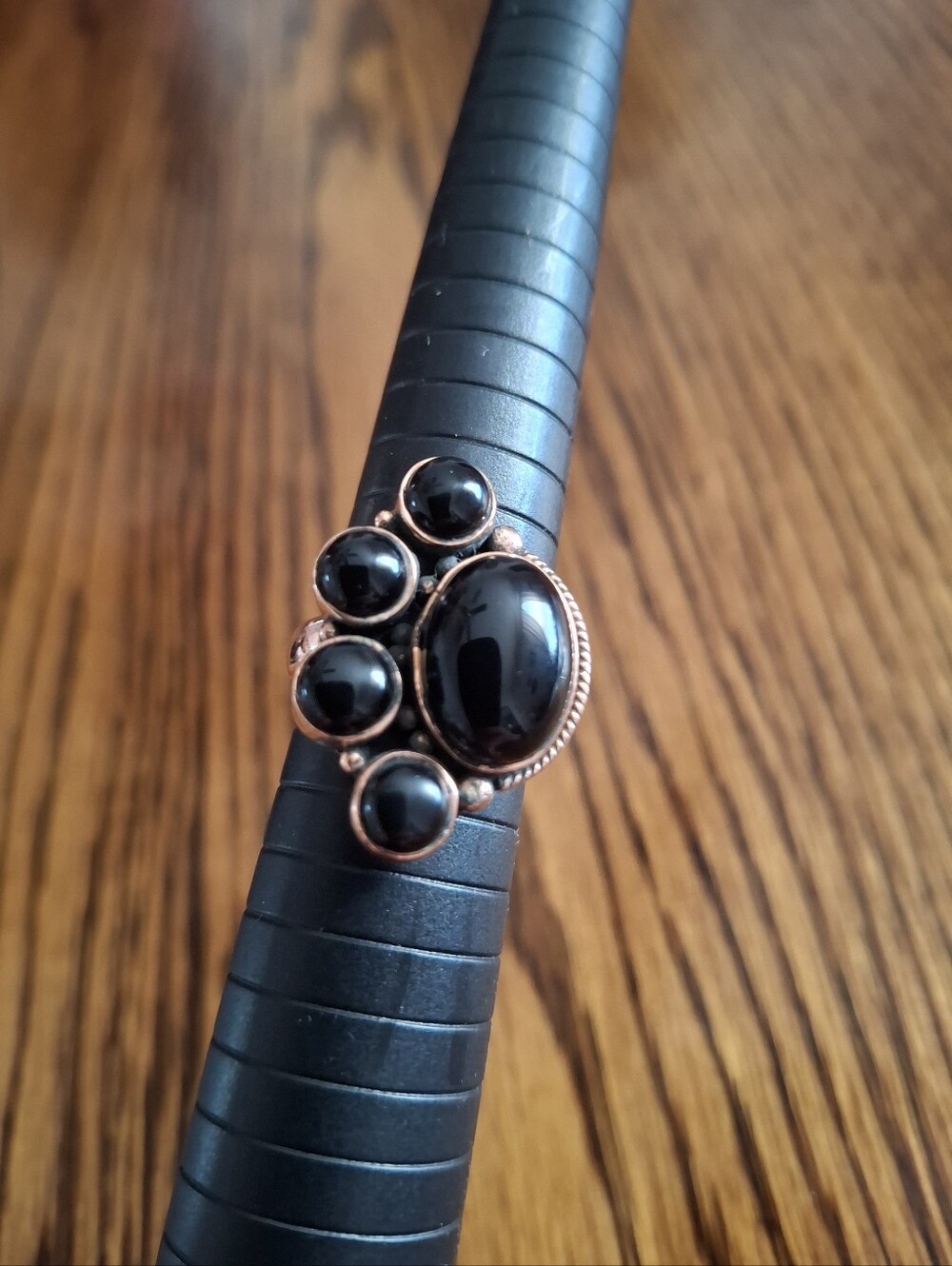 Ring Black Onyx Paw Design Copper Adjustable Band